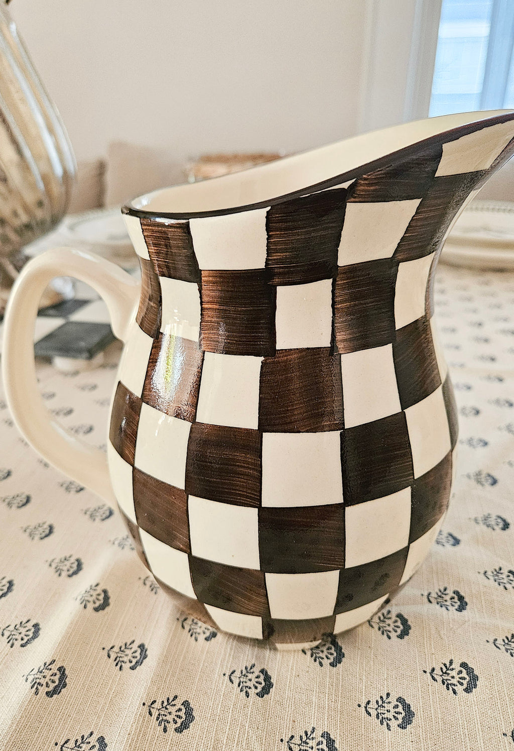Brown and White Checkered Pitcher Made in India