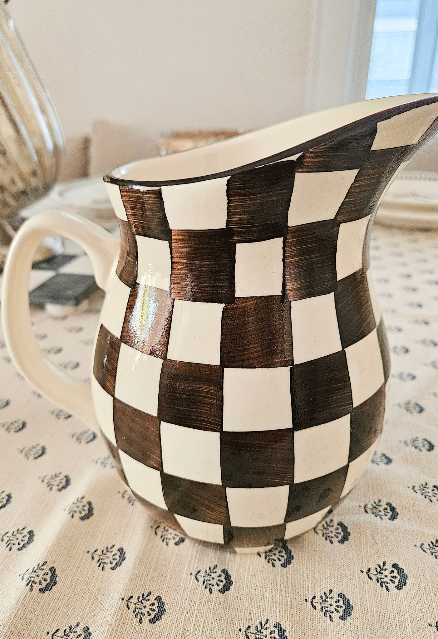 Brown and White Checkered Pitcher Made in India