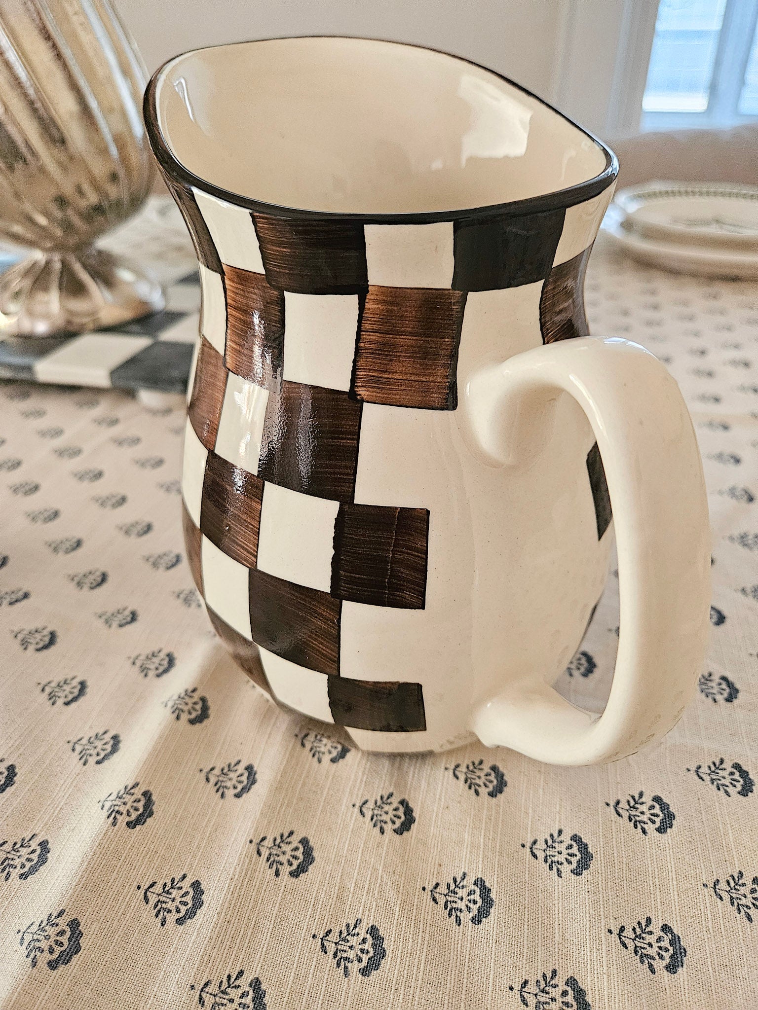 Brown and White Checkered Pitcher Made in India