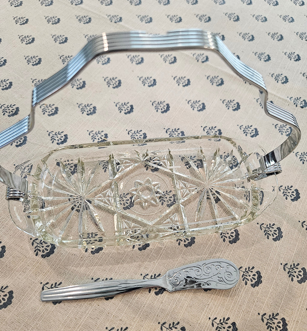 Vintage Butter Server Crystal Dish Server Set