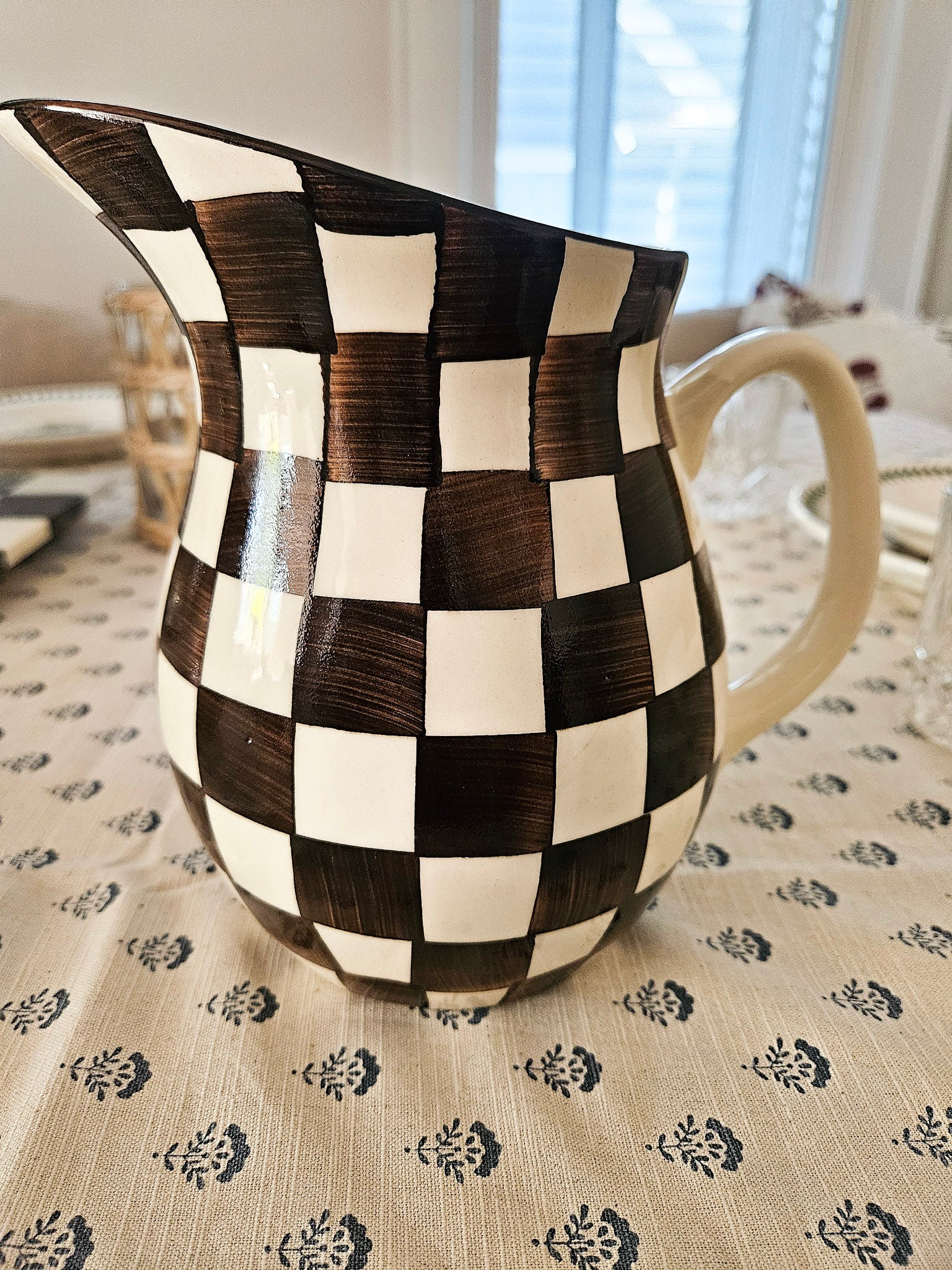 Brown and White Checkered Pitcher Made in India