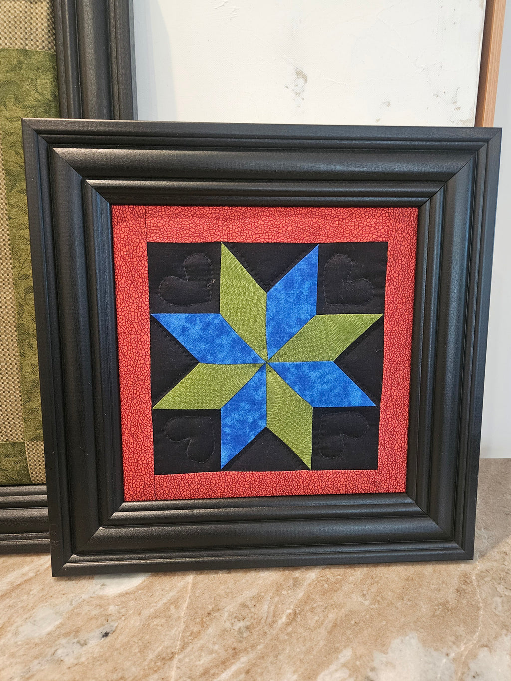Framed Amish Star Quilt Block – Handcrafted Wall Art