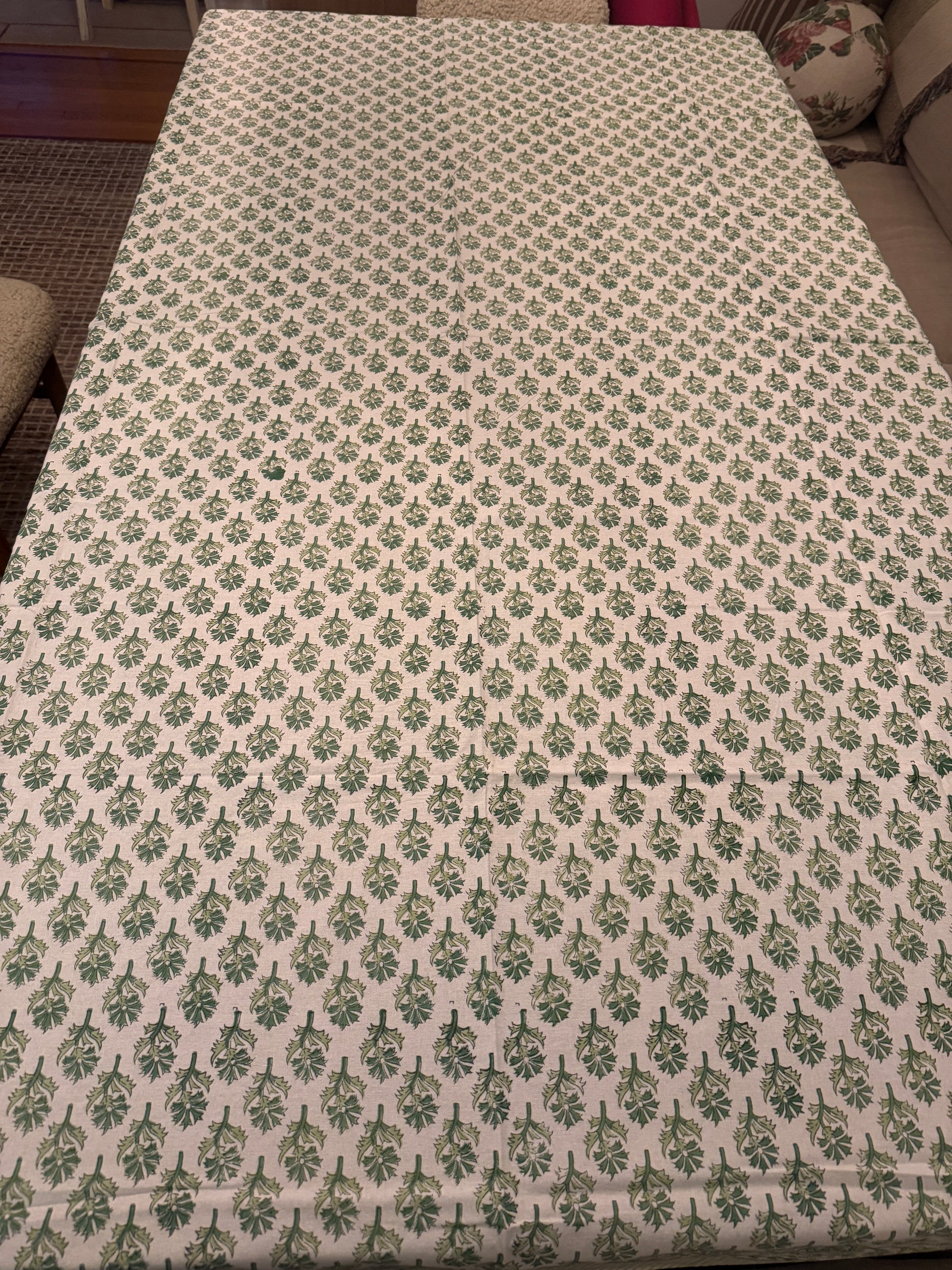 Ligher Green Floral Motif Block Print Tablecloth