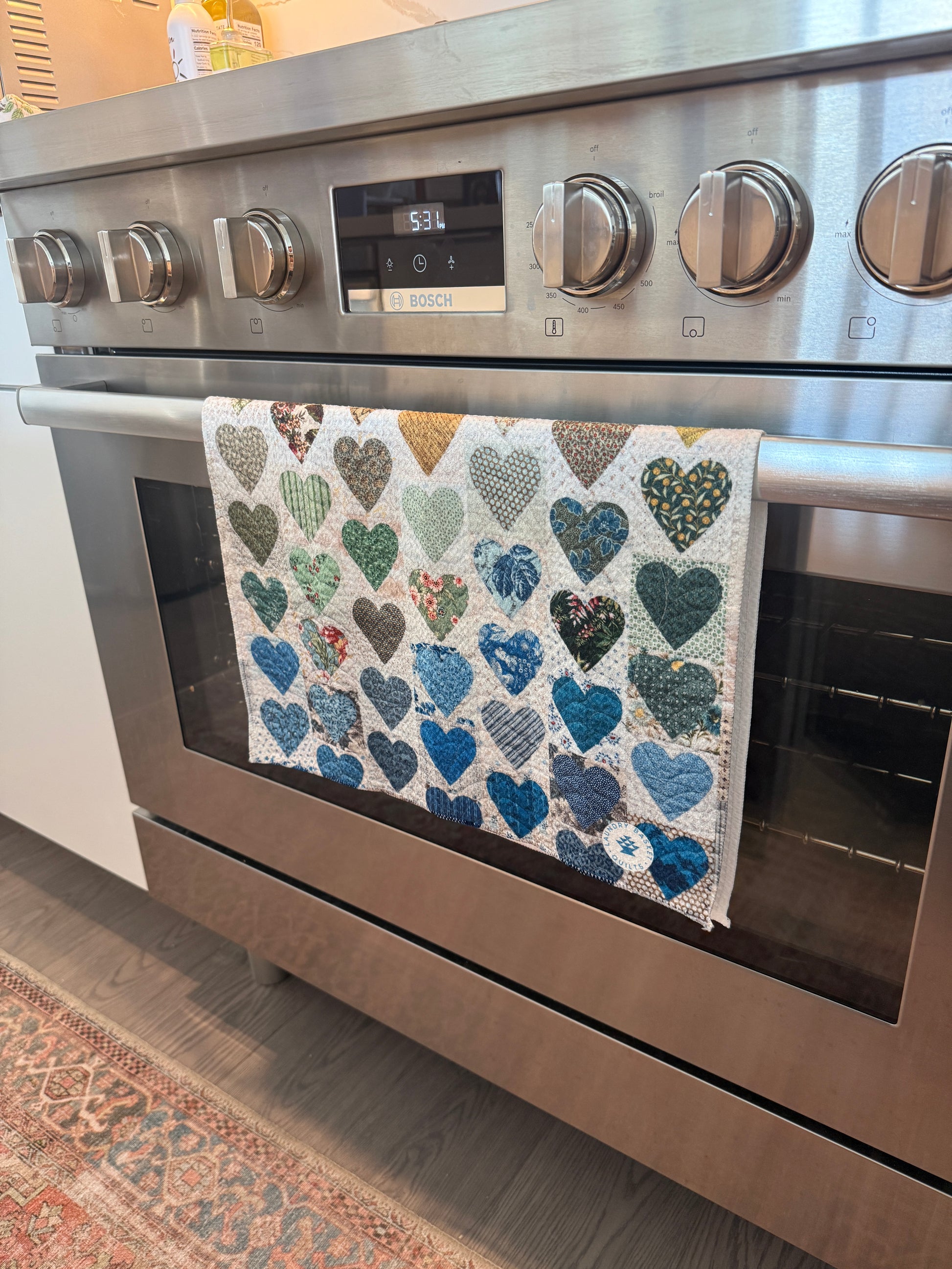 Heart Print Quilt Effect Kitchen Towel