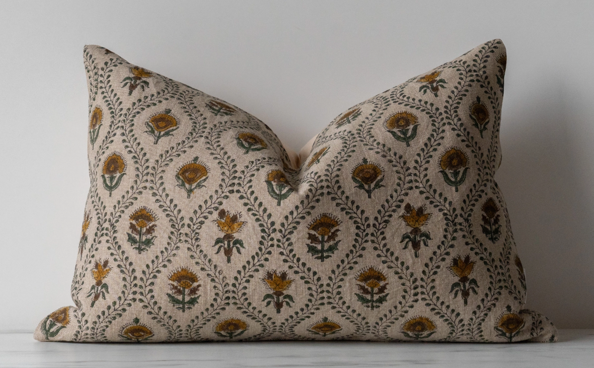 Botanical Block Print Throw Pillow