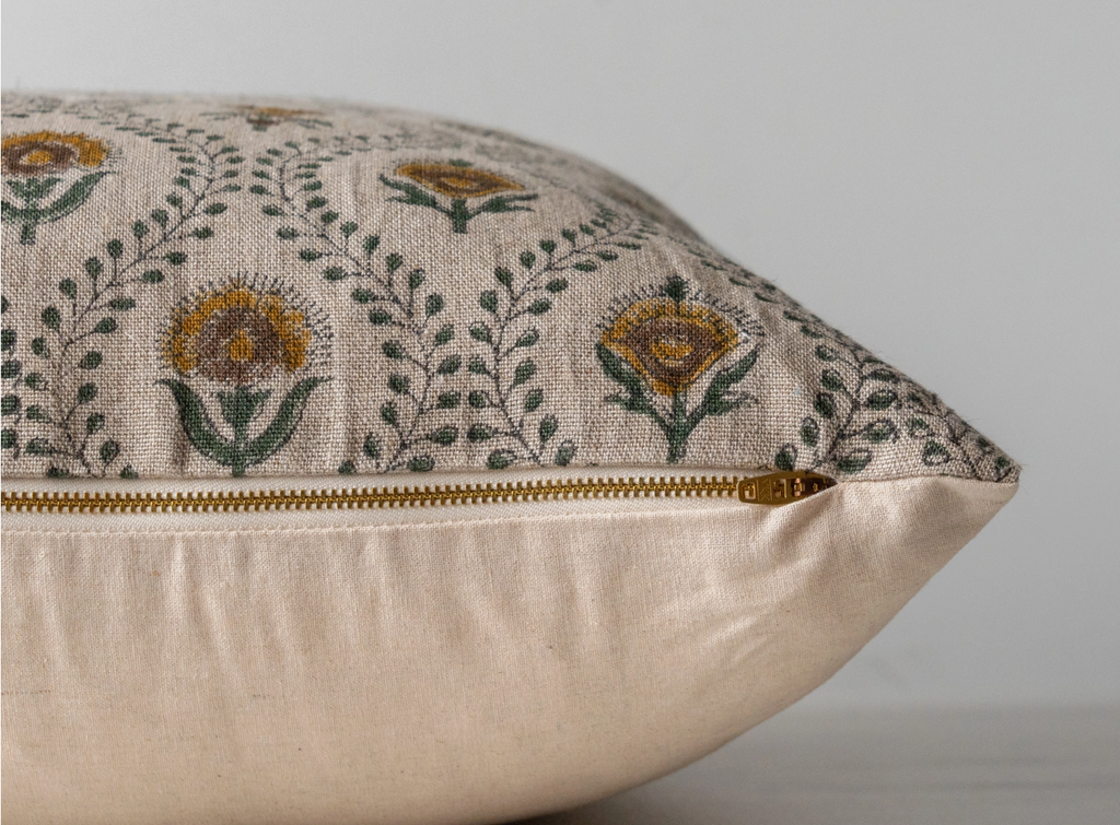 Botanical Block Print Throw Pillow
