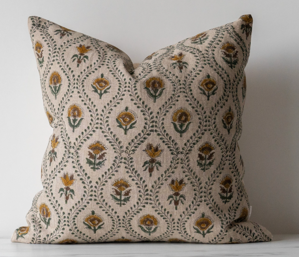 Botanical Block Print Throw Pillow